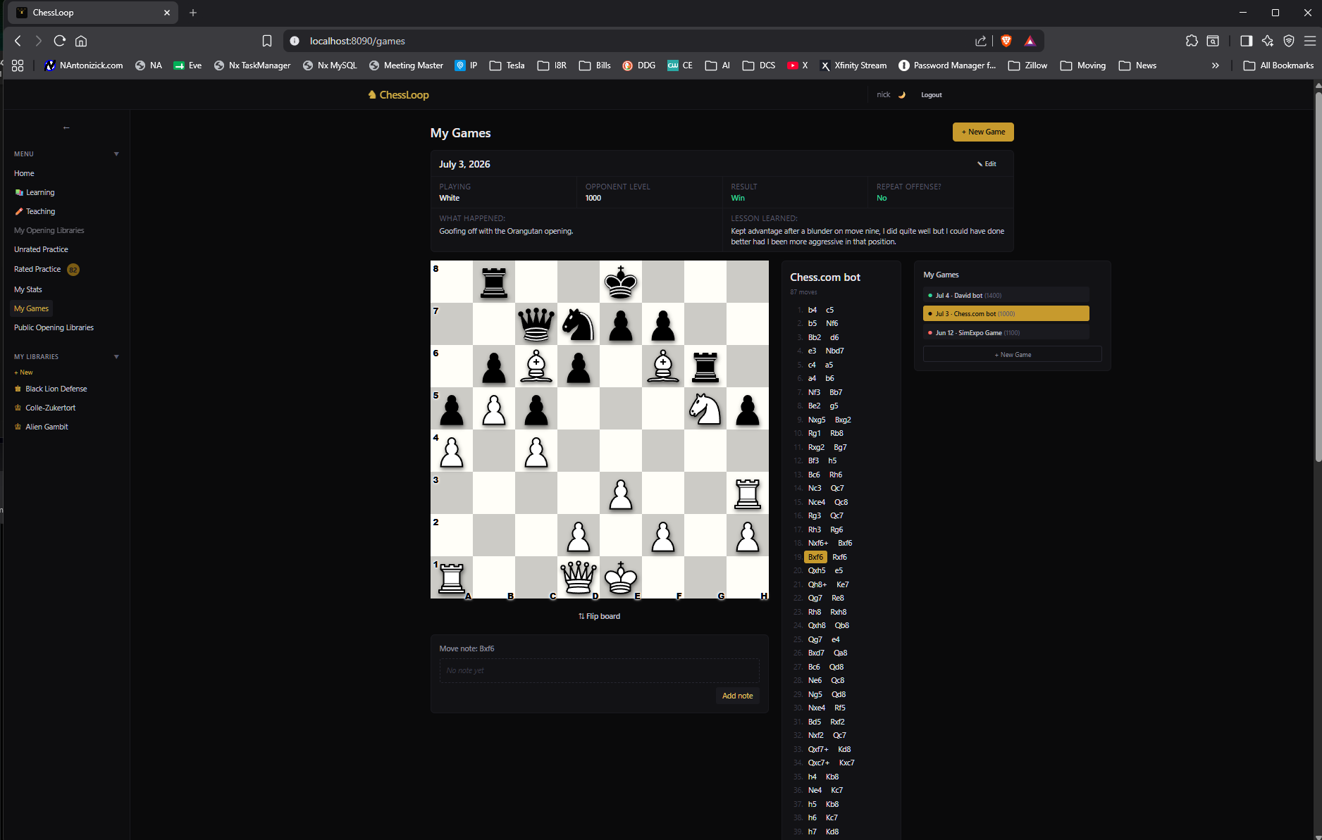 Game Tracking and Self Analysis